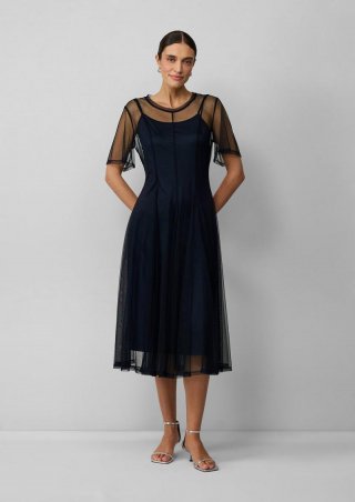 s.Oliver Midikleid aus Mesh mit Unterkleid - navy
