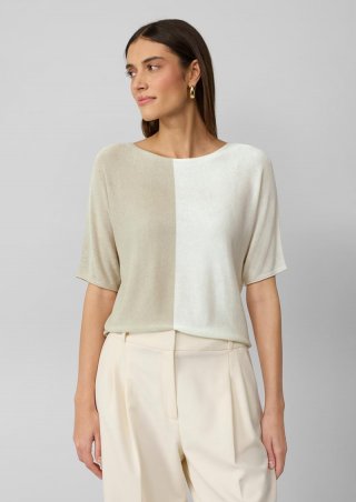 s.Oliver Feiner Strickshirt in Colour-Blocking-Optik - natur