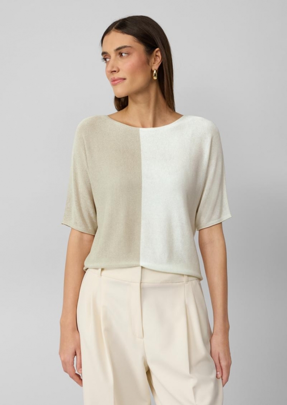 s.Oliver Feiner Strickshirt in Colour-Blocking-Optik - natur