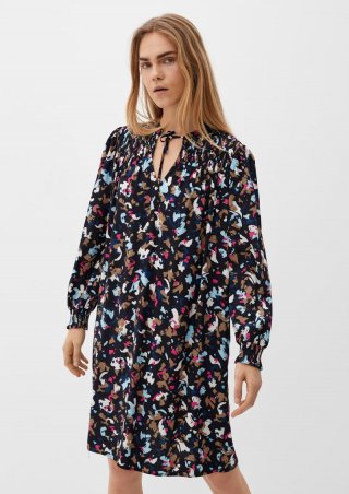 s.Oliver Viskosekleid mit Smok-Details - navy