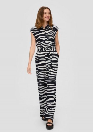 s.Oliver Ärmelloser Jumpsuit aus Viskose mit Bindegürtel - schwarz