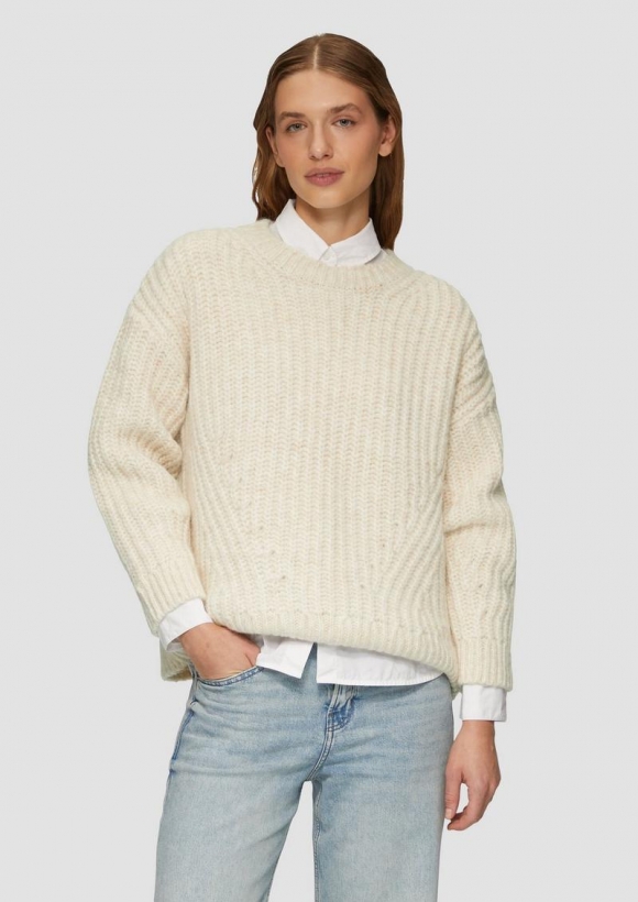 s.Oliver Weicher Grobstrickpullover mit überschnittenen Schultern - beige