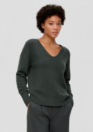 s.Oliver Strickpullover mit V-Ausschnitt - olivgrün