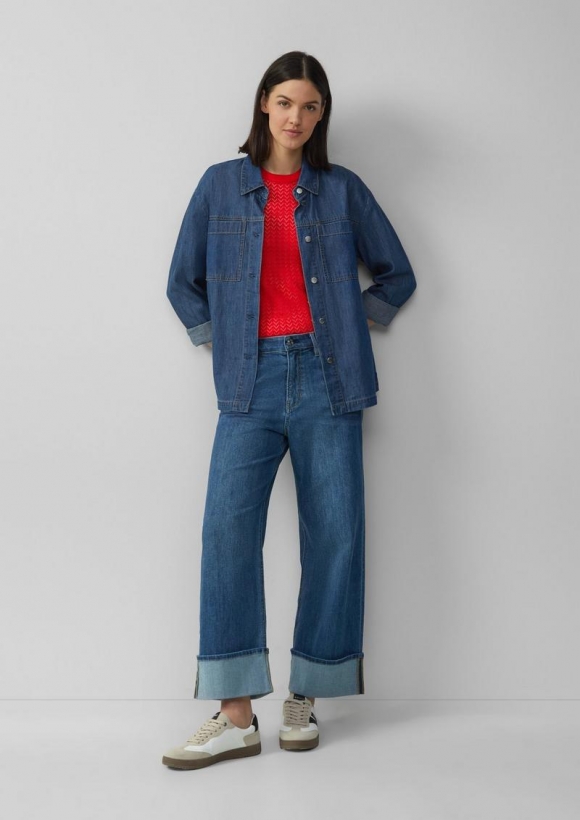 s.Oliver Transparenter Feinstrickpullover mit Lochmuster aus Viskosemix - rot