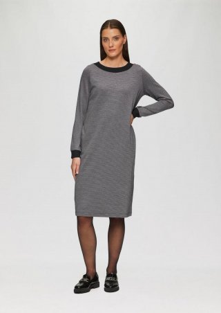 s.Oliver Kleid mit Hahnentrittmuster und seitlichen Eingrifftaschen - schwarz