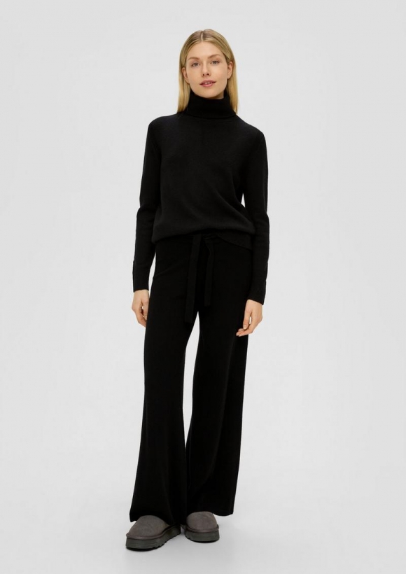 s.Oliver Wide Leg-Hose aus Merino-Kaschmir-Mix - schwarz