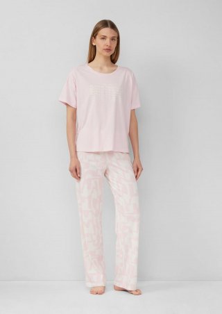 s.Oliver Pyjama aus Baumwollmix mit abstrakt gemusterter Hose - rosa