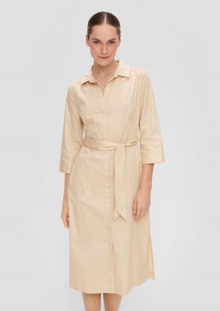 s.Oliver Hemdblusenkleid aus Baumwolle mit Bindegürtel - beige