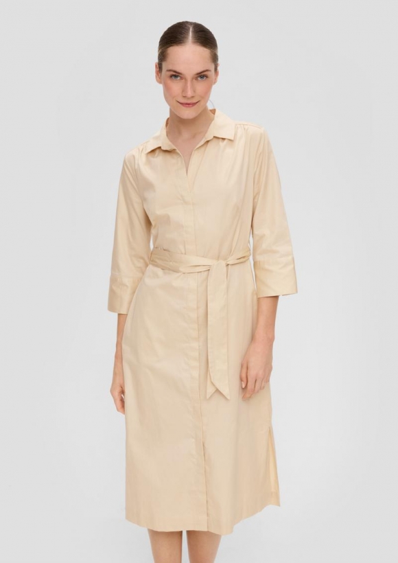 s.Oliver Hemdblusenkleid aus Baumwolle mit Bindegürtel - beige