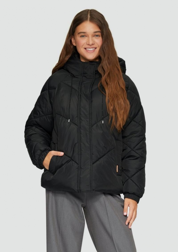 s.Oliver Wattierte Jacke mit Steppung und Kapuze - schwarz