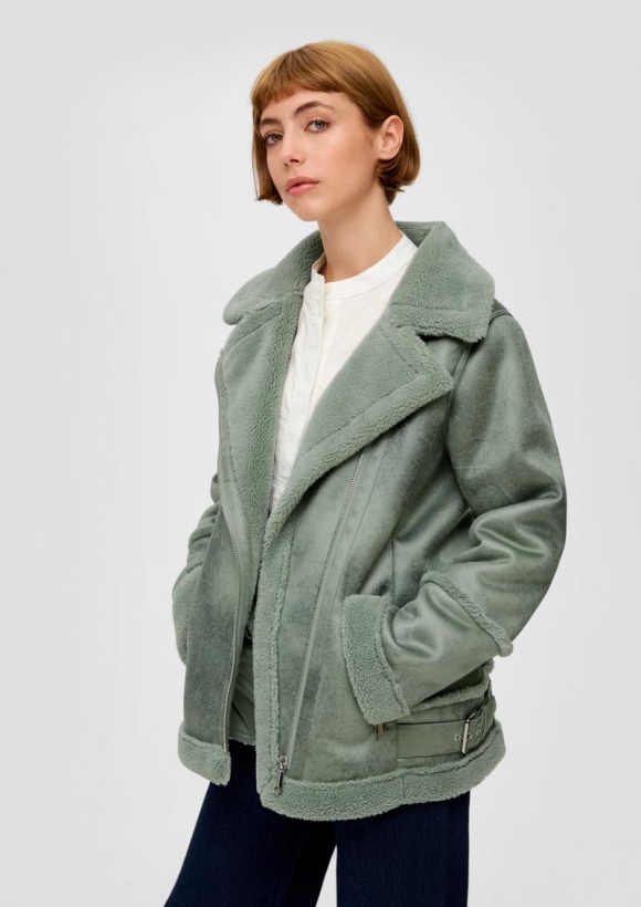 s.Oliver Jacke aus Lederimitat im Aviator-Stil - salbeigrün
