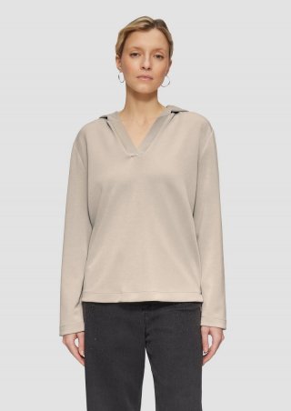 s.Oliver Kapuzenshirt aus Sweat mit Satin-Details - beige