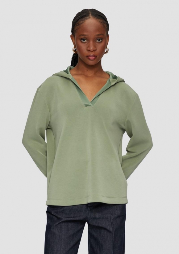 s.Oliver Kapuzenshirt mit Satin-Details - salbeigrün