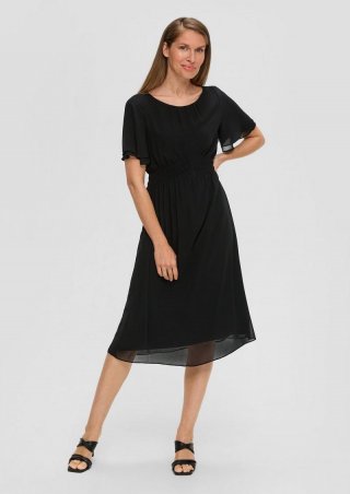 s.Oliver Chiffon-Kleid mit elastischem Bund - schwarz