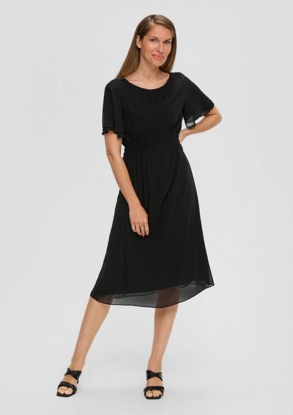 s.Oliver Chiffon-Kleid mit elastischem Bund - schwarz