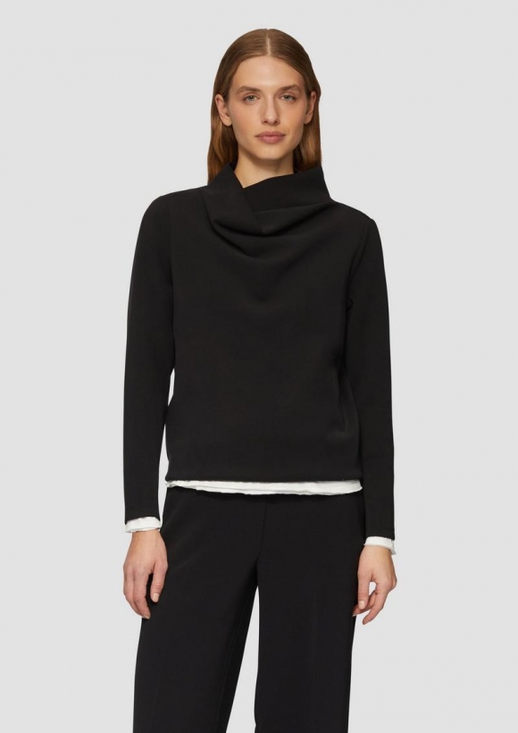 s.Oliver Scuba-Sweatshirt mit Wasserfallkragen - schwarz