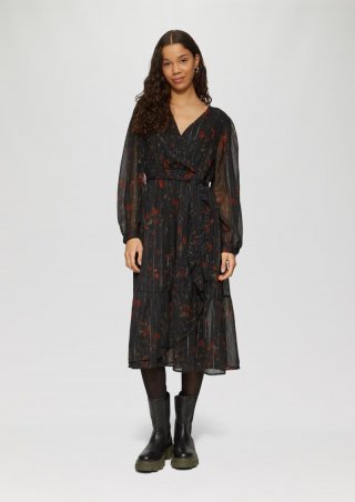 s.Oliver Chiffon-Kleid in Wickel-Optik mit Elastikbund - schwarz