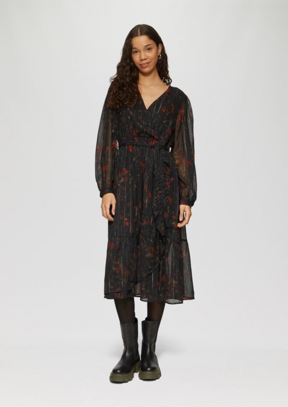 s.Oliver Chiffon-Kleid in Wickel-Optik mit Elastikbund - schwarz