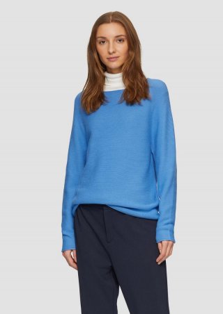 s.Oliver Strickpullover mit U-Boot-Ausschnitt und Rollsaum - royalblau