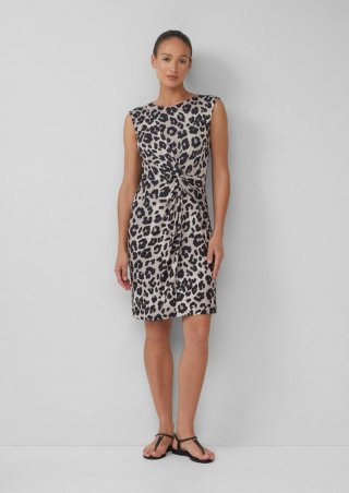 s.Oliver Ärmelloses Jersey-Kleid mit Knoten-Detail und Leo-Print - steingrau