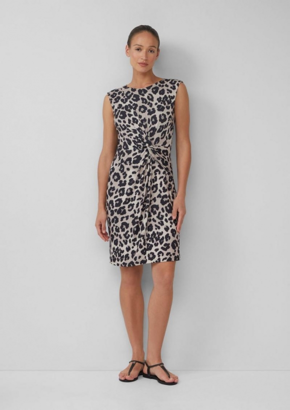 s.Oliver Ärmelloses Jersey-Kleid mit Knoten-Detail und Leo-Print - steingrau