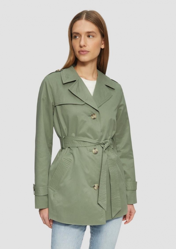 s.Oliver Kurzer Trench mit Gürtel - salbeigrün