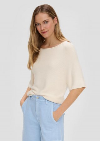 s.Oliver Relaxed-Fit-Strickpullover mit kurzen Ärmeln - ecru