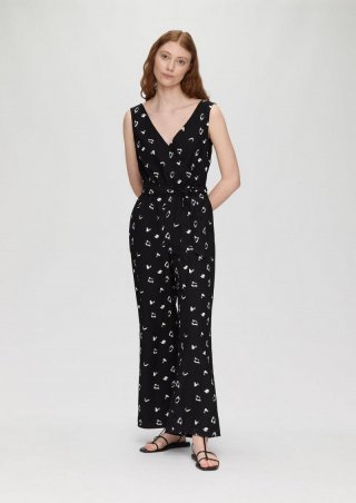 s.Oliver Ärmelloser Jumpsuit mit Eingrifftaschen und Bindeband - schwarz