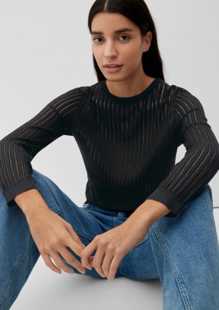 s.Oliver Pullover aus Ajour-Strick - schwarz