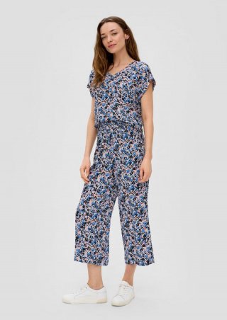 s.Oliver Gemusterte Wide Leg-Hose aus reiner Viskose - navy