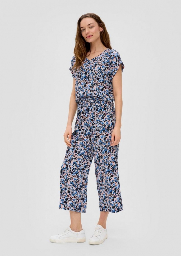 s.Oliver Gemusterte Wide Leg-Hose aus reiner Viskose - navy