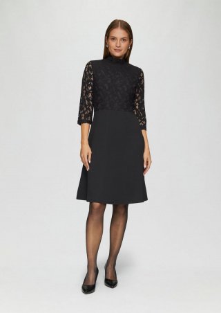 s.Oliver Elegantes Kleid aus Modalmix mit Spitze - schwarz