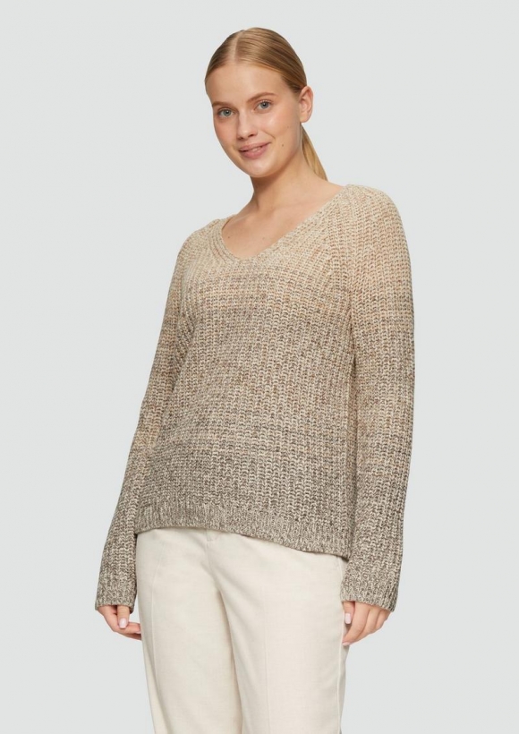 s.Oliver Strickpullover mit V-Ausschnitt - beige
