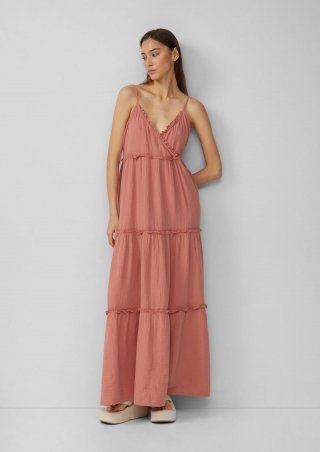 s.Oliver Langes Kleid aus Musselin | QS x Sarah & Tini - papaya