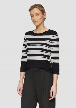 s.Oliver Gestreifter Strickpullover aus Viskosemix - schwarz