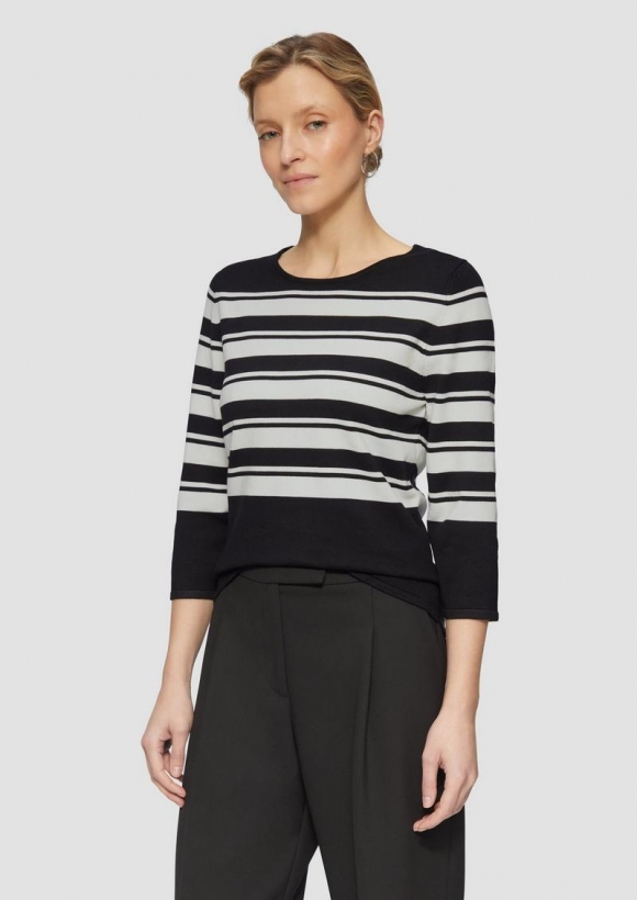 s.Oliver Gestreifter Strickpullover aus Viskosemix - schwarz