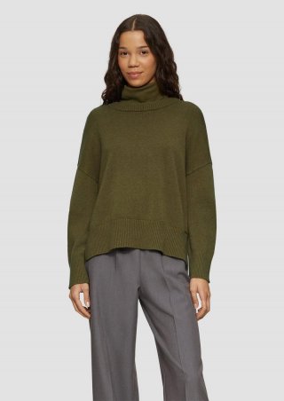 s.Oliver Weicher Strickpullover mit seitlich geschlitztem Saum - tannengrün