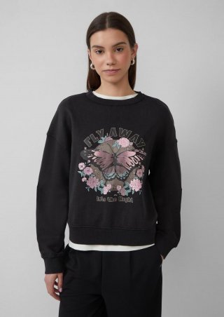 s.Oliver Gewaschenes Sweatshirt mit Frontprint - schwarz