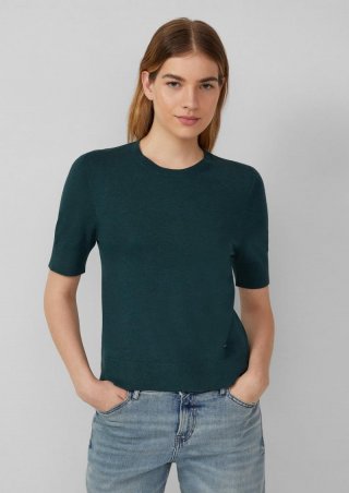 s.Oliver Kurzärmeliger Strickpullover mit Rippbündchen - tannengrün