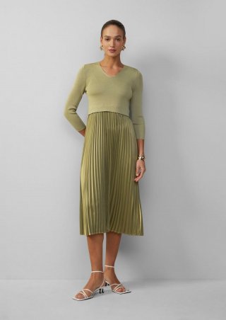 s.Oliver Midikleid mit plissiertem Rock - olivgrün