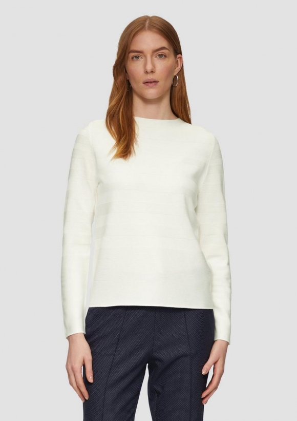 s.Oliver Gestreifter Feinstrickpullover aus Viskosemix - creme