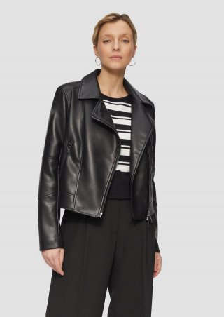 s.Oliver Schmal geschnittene Kunstleder-Jacke mit Reverskragen - schwarz