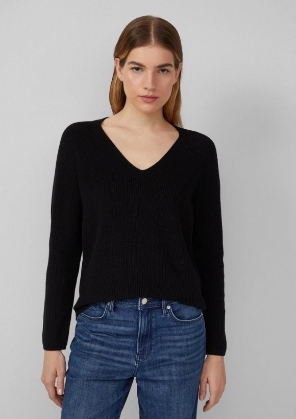 s.Oliver Strickpullover aus Baumwollmix mit V-Ausschnitt - schwarz