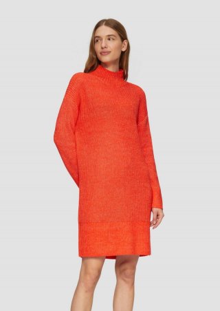 s.Oliver Strickkleid mit Stehkragen und überschnittenen Schultern - orange