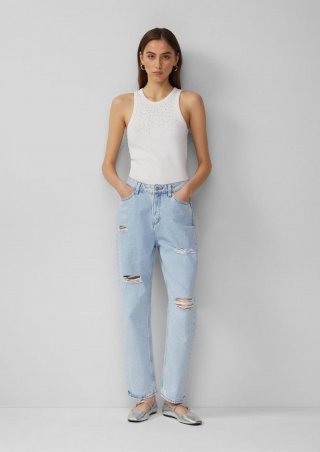 s.Oliver Ankle-Jeans Tizie / Slim Fit / High Rise / Tapered Leg / Destroyed Details - blau