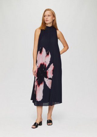 s.Oliver Plisseekleid mit Blumen-Print - navy
