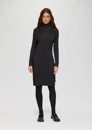 s.Oliver Schmal geschnittenes Rippstrickkleid mit Glitzereffekt - schwarz