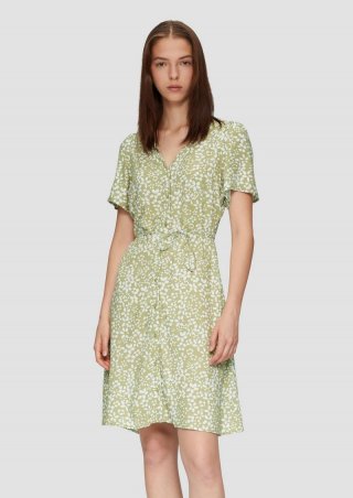 s.Oliver Luftiges Viskosekleid mit All-over-Print - helles olivgrün