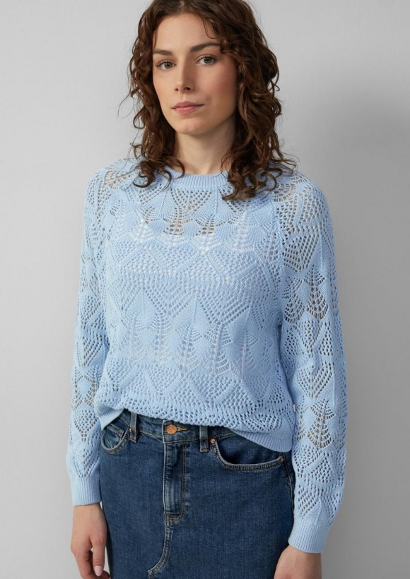 s.Oliver Baumwollpullover mit Ajourmuster - hellblau