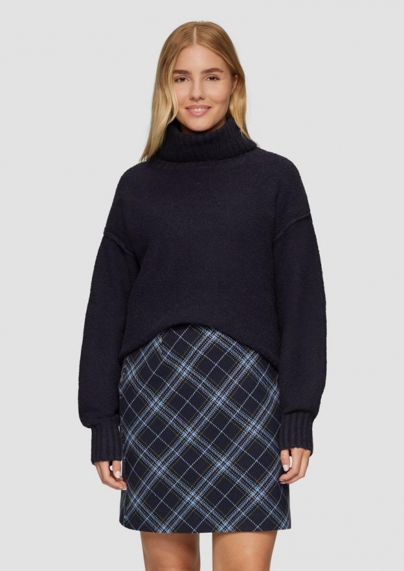 s.Oliver Weicher Rollkragenpullover aus Baumwoll-Bouclé - navy